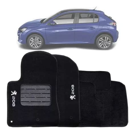 Tapete Carpete Cor Preto Bordado Peugeot 208 2021 2022 2023