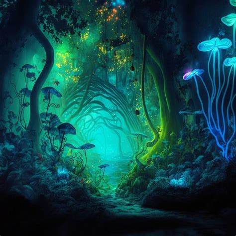 An Image Of A Fantasy Forest With Glowing Mushrooms