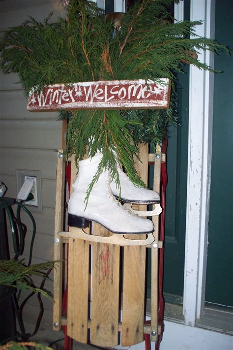 Vintage Sled And Ice Skates With Fresh Greens With Images Repurposed