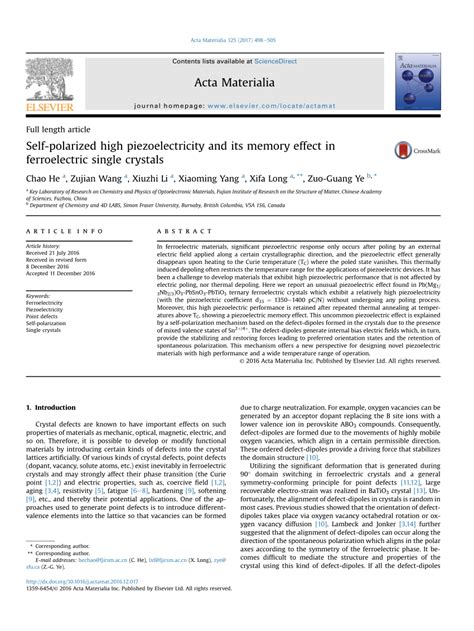 Pdf Self Polarized High Piezoelectricity And Its Memory Effect In