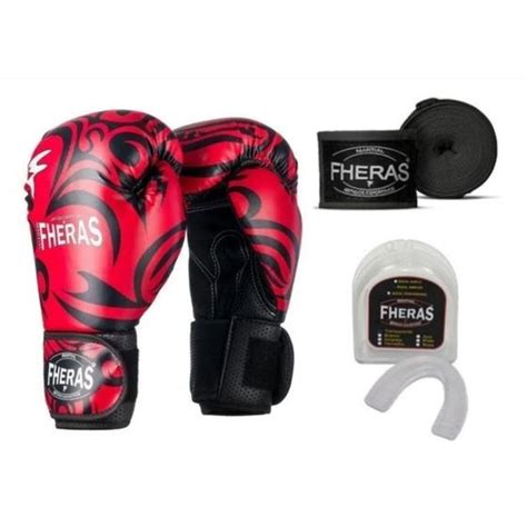 Kit Luva Estampada Para Boxe Muay Thai Bandagem E Protetor Bucal