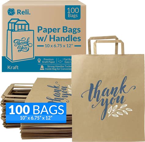 Reli Brown Paper Bags W Handles 100 Pcs Bulk 10 X6 75 X12 Paper