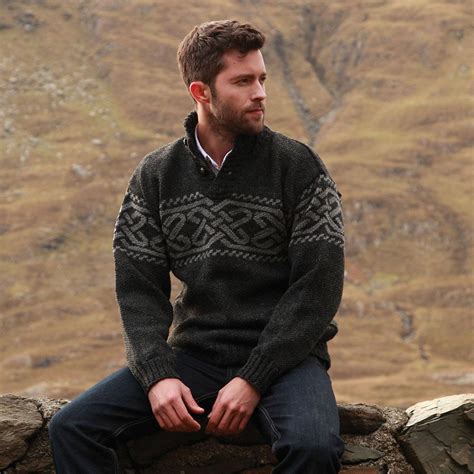 Mens Celtic Troyer Sweater Mens Fashion Rugged Irish Sweater Mens