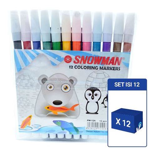 Snowman Spidol Marker Small PW Tinta 12 Warna 12 Kotak Isi 12 Pcs