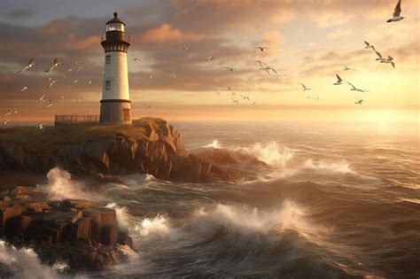 Premium AI Image | Lighthouse at sunset