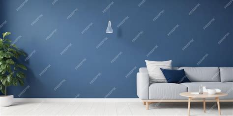 Premium AI Image | Blue wall with a white sofa and a blue wall