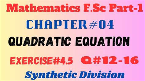 Math F Sc Part Chap Quadratic Equations Ex Q Synthetic