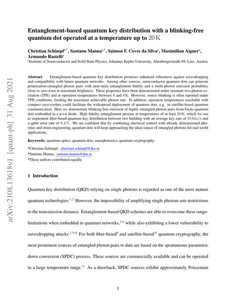 Pdf Entanglement Based Quantum Key Distribution With A Blinking Free