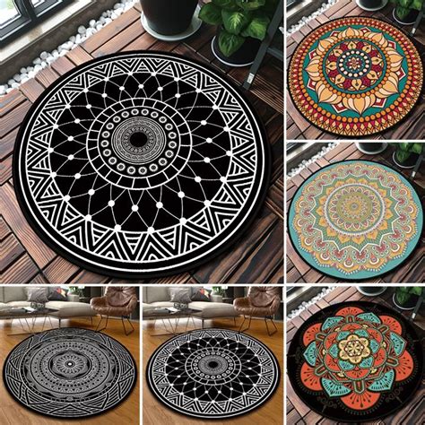 Hkstorage Round Carpets Area Rug Small Retro Floor Mats Mandala Soft