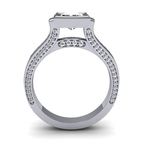 21ct Princess Cut Natural Diamond Bezel 3 Sided Micro Pave Natural Diamond Engagement Ring