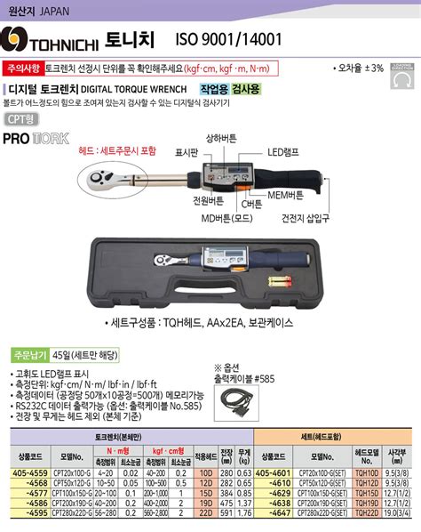 토니치 디지털 토크렌치 세트 Cpt20x10d G 시리즈