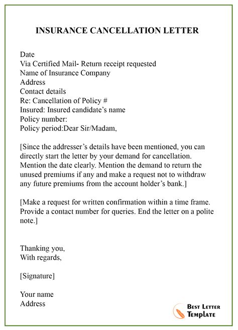 Policy Cancellation Letter Insurance Templatelab Fee Slidedocnow Designation Insurance