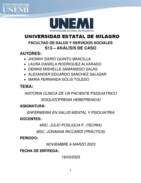 S Estudio Del Caso Clinico Universidad Estatal De Milagro Facultad