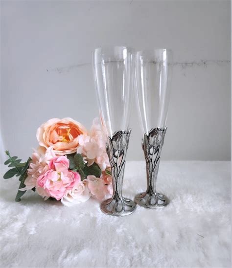 Vintage Seagull Pewter Tulip Champagne Flutes Canada Etsy