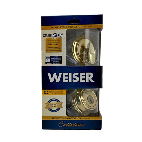 Weiser Single Cylinder Polished Brass Deadbolt Smart Key Canadawide Liquidations