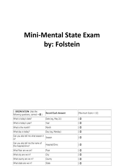 Mini Mental State Exam Pdf Neuropsychology Test Assessment