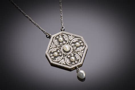 Belle Poque Diamond And Pearl Pendant Riondet