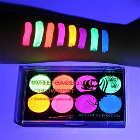 [6 Bottles 1 Oz Each] Body Paint Glow Blacklight Reactive Neon Fluorescent Paint