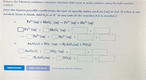 Solved Balance The Following Oxidation Reduction Reactions