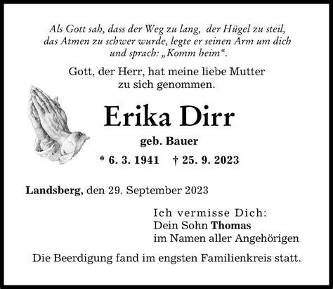 Traueranzeigen Von Erika Dirr Augsburger Allgemeine Zeitung