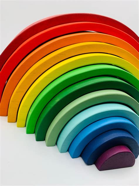 Pcs Large Wooden Rainbow Pieces Rainbow Stacking Toy Etsy De