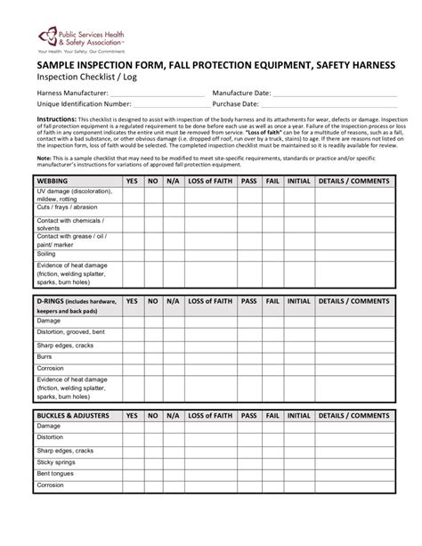 OSH Safety Harness Inspection Checklist PDF 40 OFF