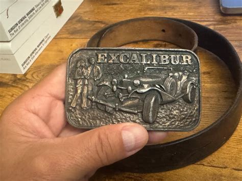 1976 Excalibur Belt Buckle With Leather Belt Vintage Excalibur Belt