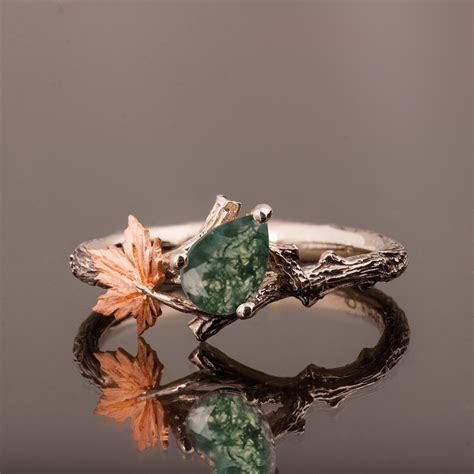 Tree Branch And Maple Leaf Moss Agate Engagement Ring Twig Etsy Canada