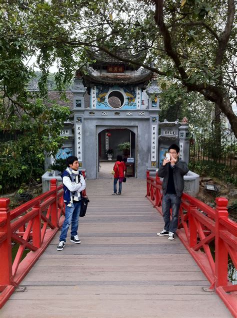 Ngoc Son Temple on Hoan Kiem Lake, Hanoi. Temple with boxes of biscuits ...