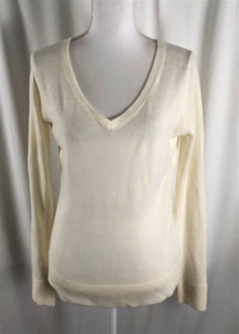 New Roz Ali Dressbarn Womens Sweater Ivory V Neck Long Sleeves Acrylic