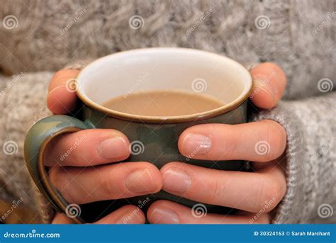 Deux Mains Maintenant Chaudes Tenant Une Tasse Chaude De Thé Ou De Café Photos Stock Image