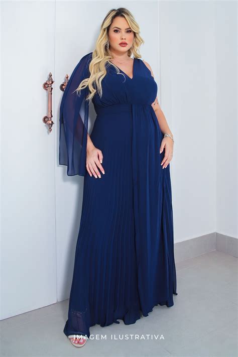 Vestido De Festa Vestido De Festa Plus Size Azul Marinho Longo Gisele