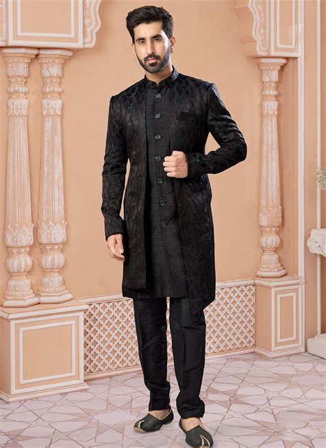 Buy Grand Sequins Kasab Zari Silk Indowestern Sherwani Wedding Wear