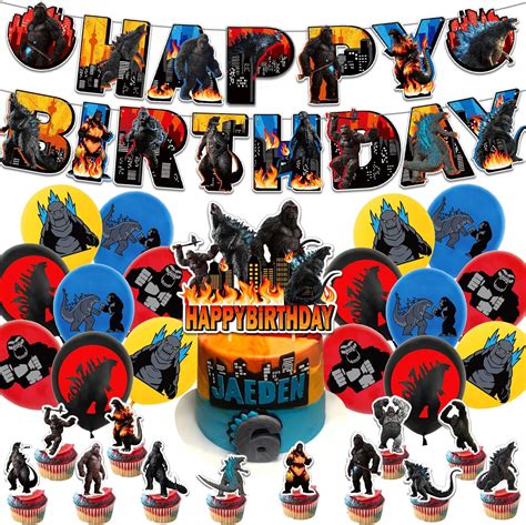 Godzilla Birthday Party Decorations Godzilla Party Supplies Happy Birthday Banner Latex Balloons