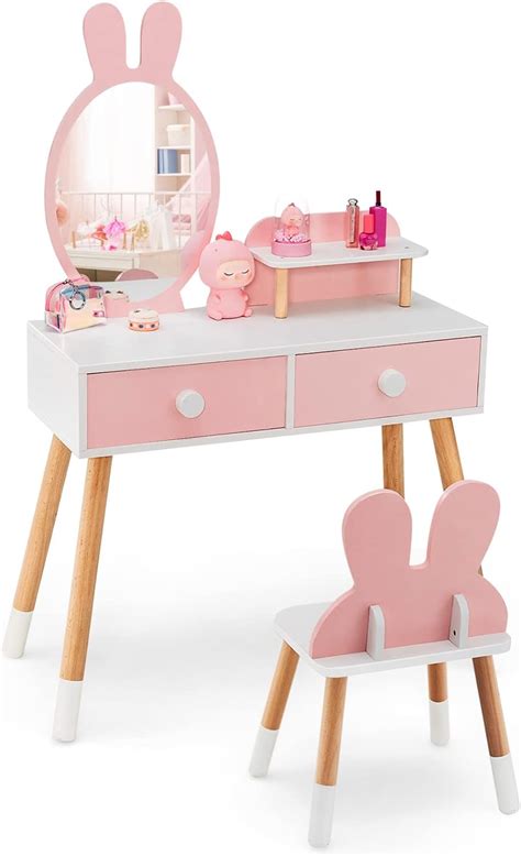 Costway Kinderen Kaptafel En Stoelenset In Prinses Make Up