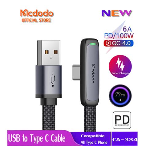 Mcdodo 90 Degree 100W USB To Type C Gaming 6A Fast Charging Cable For