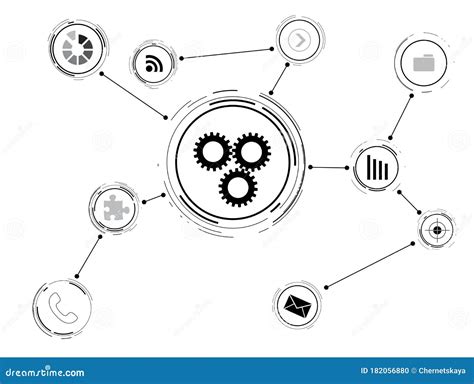 Conjunto De Iconos Vinculados Y Mecanismo De Engranajes En Segundo
