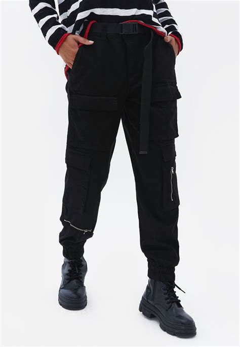 Black Cargo Pants With Belt Detail Online Shopping Oxxoshop