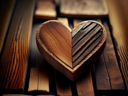 A Wooden Heart Sitting On Top Of A Wooden Table Image Design Id