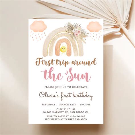 Boho First Trip Around The Sun 1st Birthday Invitation Zazzle