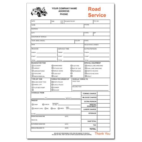 Custom Printed Roadside Assistance Invoice Forms Designsnprint