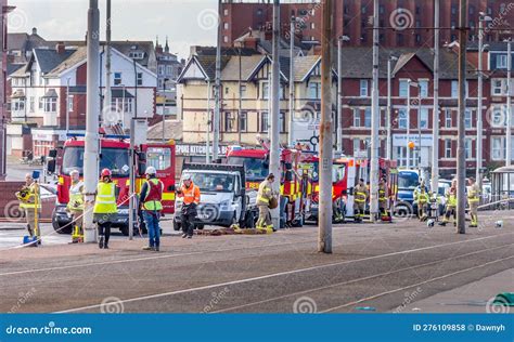 Lancashire Fire Men And Women Fighting A Fire In Blackpool Editorial