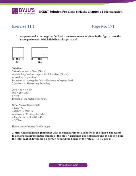 Mensuration Class Worksheets