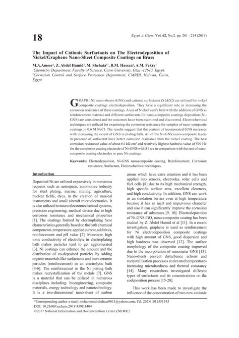 Pdf The Impact Of Cationic Surfactants On The Electrodeposition Of