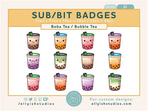 Cute Boba Bubble Tea Twitch Sub Badges Set Of 6 With 2 Versions Faces