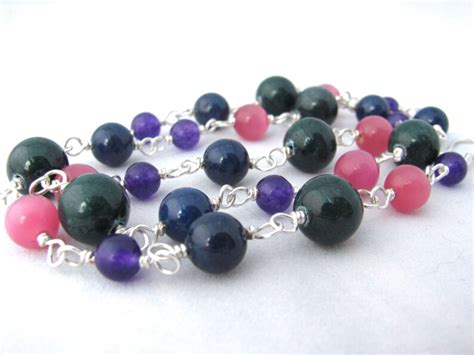 Jade Lapis Lazuli Amethyst And Cats Eye Necklace Colorful Mixed