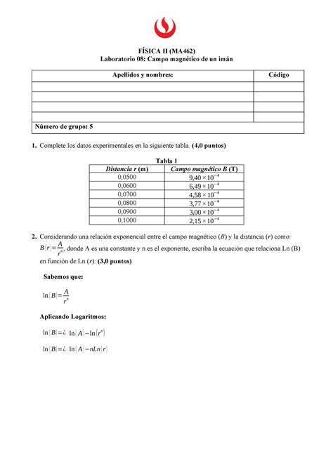 IN42 MA462 L08 Fisica 2 Laboratorio 08 grupo 05 Resuelto FÍSICA II