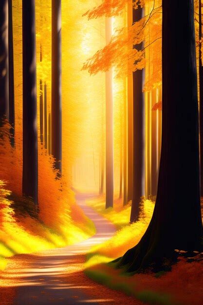 Premium Ai Image Golden Autumn Forest Natural Background