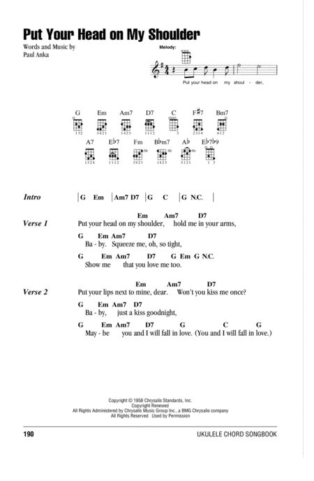 Put Your Head On My Shoulder By Paul Anka Ukulele Digital Sheet