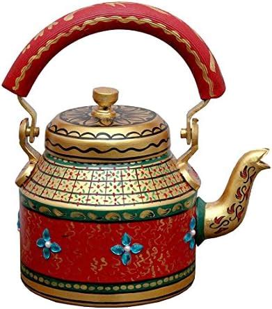 Ihandikart Hand Painted Designer Aluminium Kettle For Tea Coffee Home